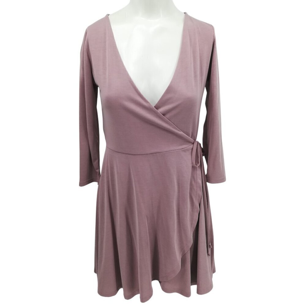 Lulus V-neck 3/4 Sleeve Wrap Dress Size S Mauve Blush Pink Flutter Skirt Short
